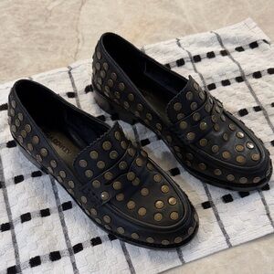 Cynthia Rowley Black & Brass Studded Loafers